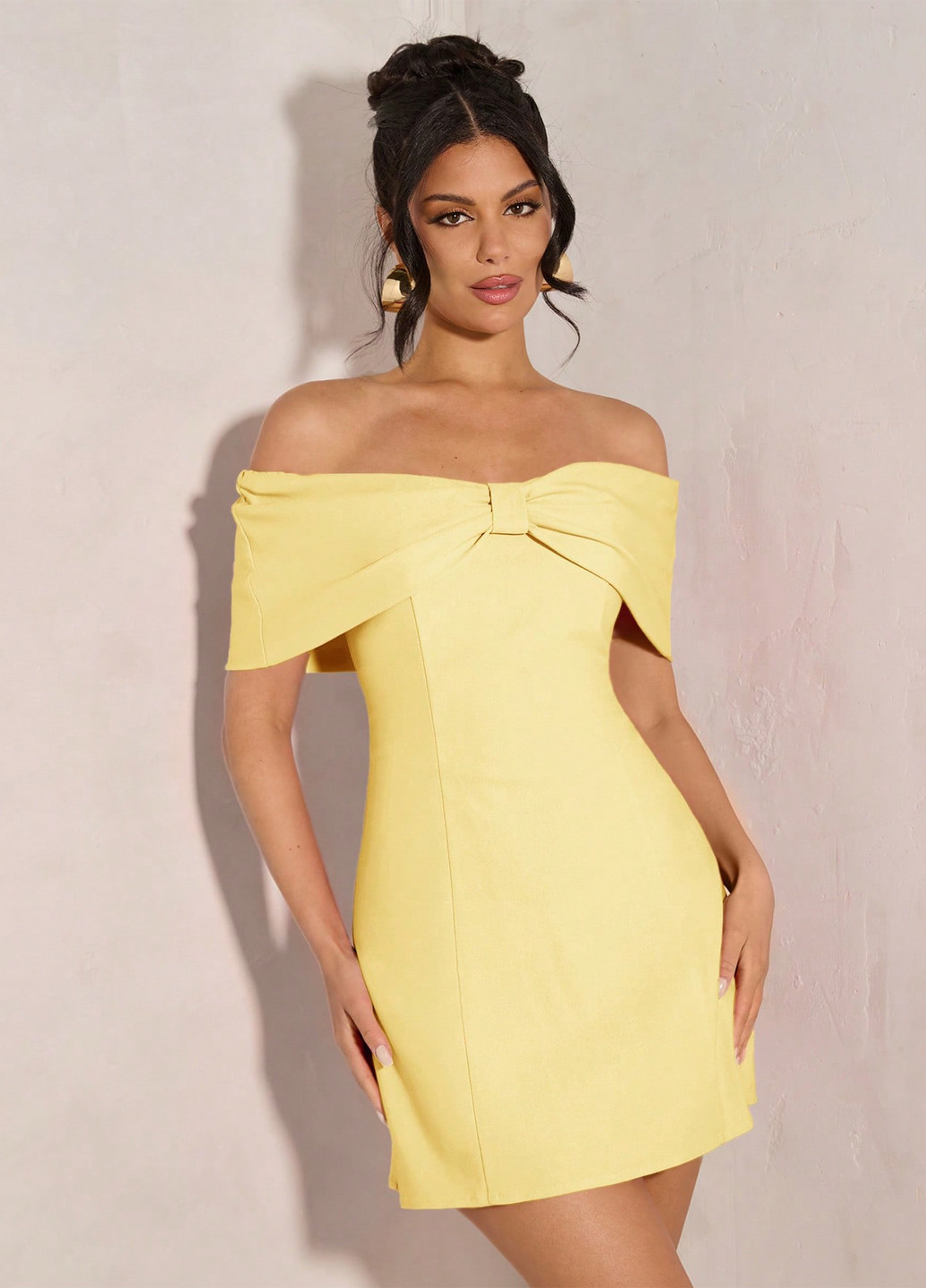 Желтое праздничный, вечернее платье а-силуэт SHEIN однотонное