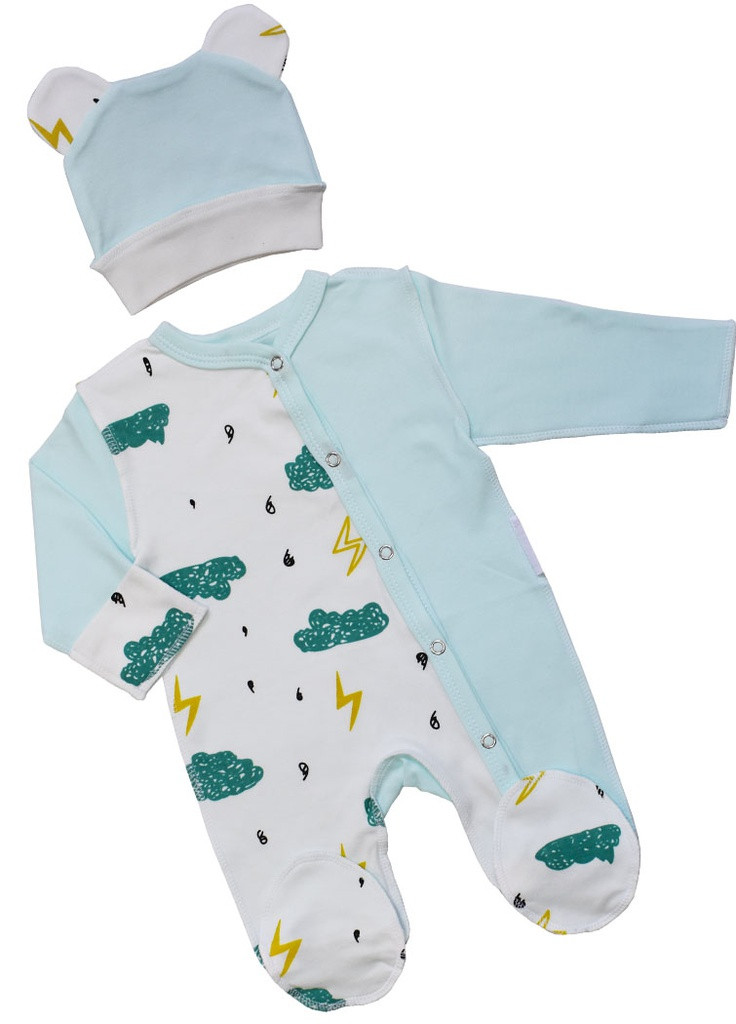 Бірюзовий демісезонний набір у пологовий будинок для новонародженого Баранчик БО