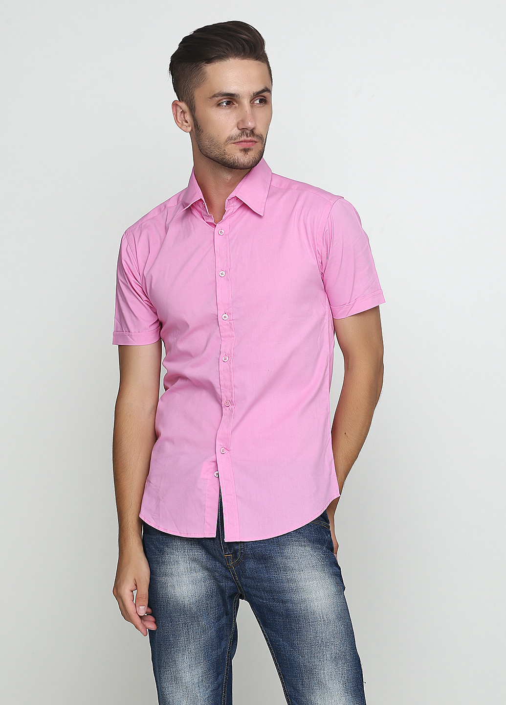 Розовая кэжуал рубашка однотонная BLTD с коротким рукавом