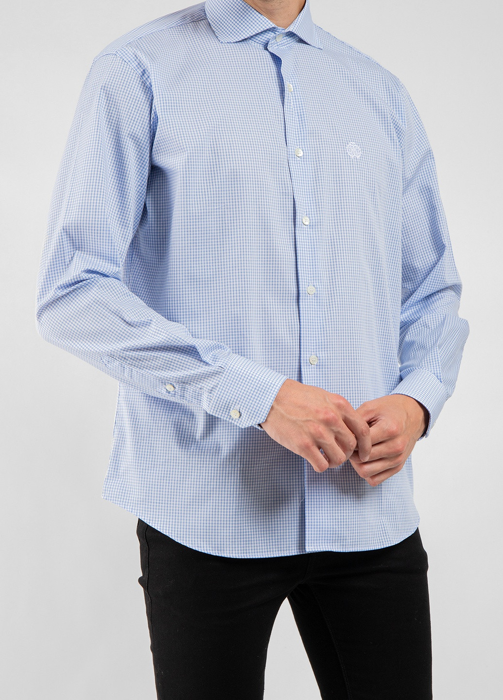Блакитна бавовняна сорочка в клітку Roberto Cavalli (238026306)