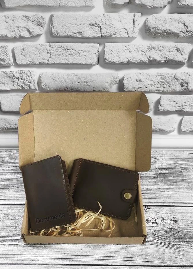 Подарочный набор №6 (зажим + обложка на права, ID паспорт) хаки DNK Leather (253933693)