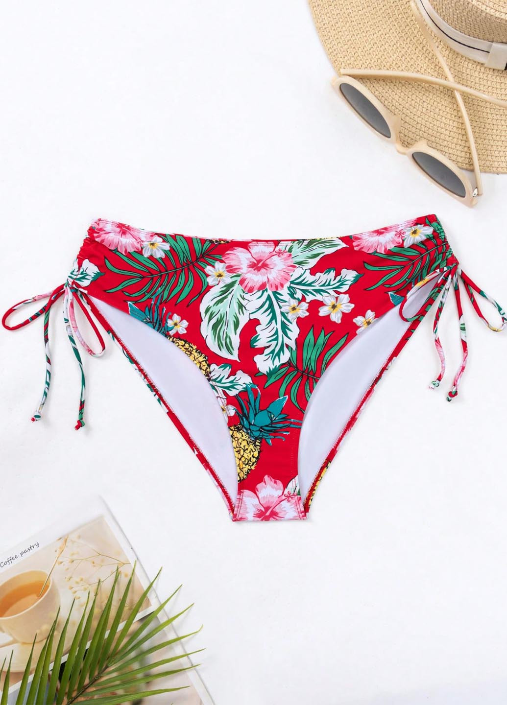 Красные купальные трусики с цветочным принтом SHEIN