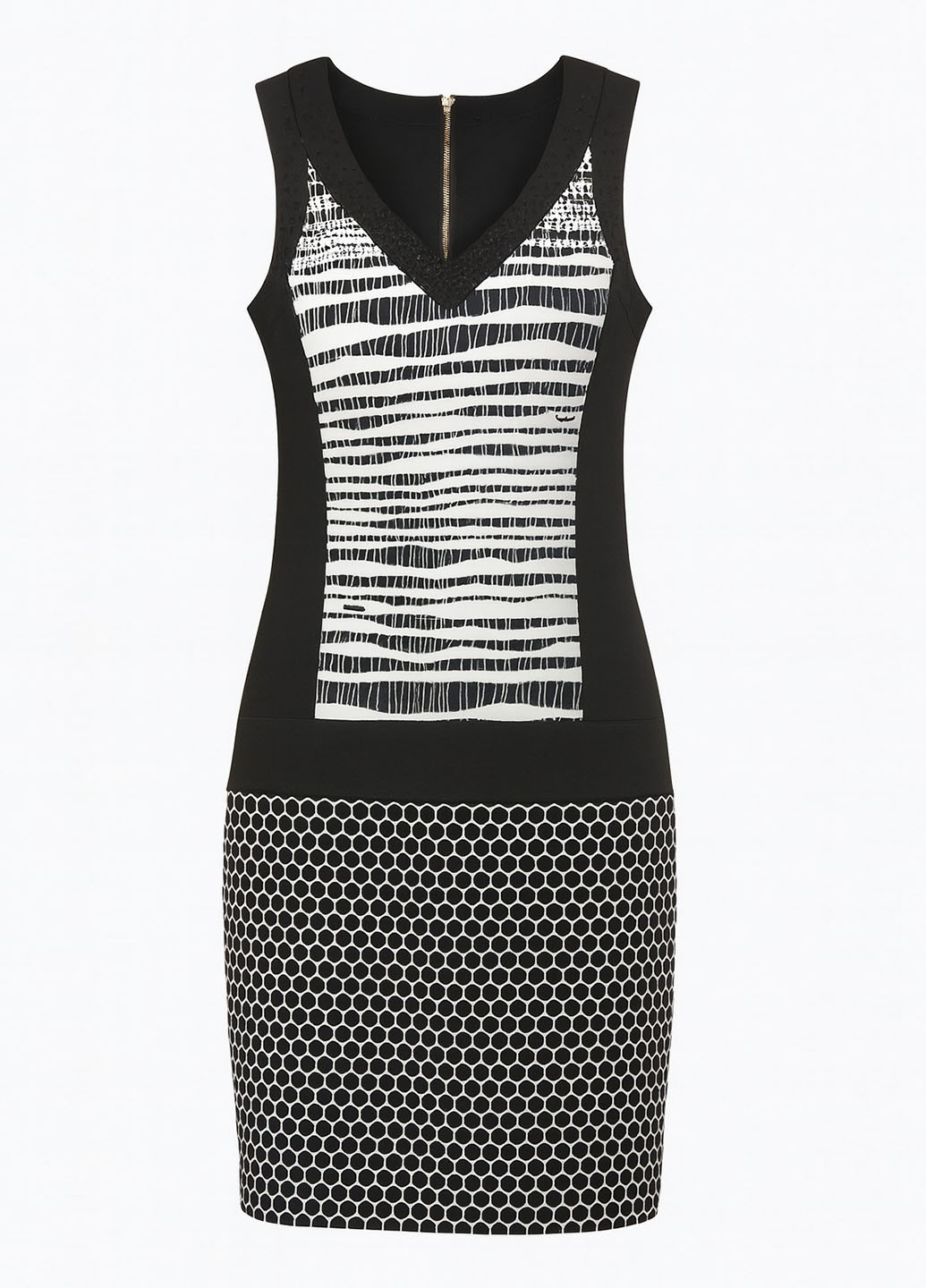 Черно-белое кэжуал платье футляр Sassofono с геометрическим узором