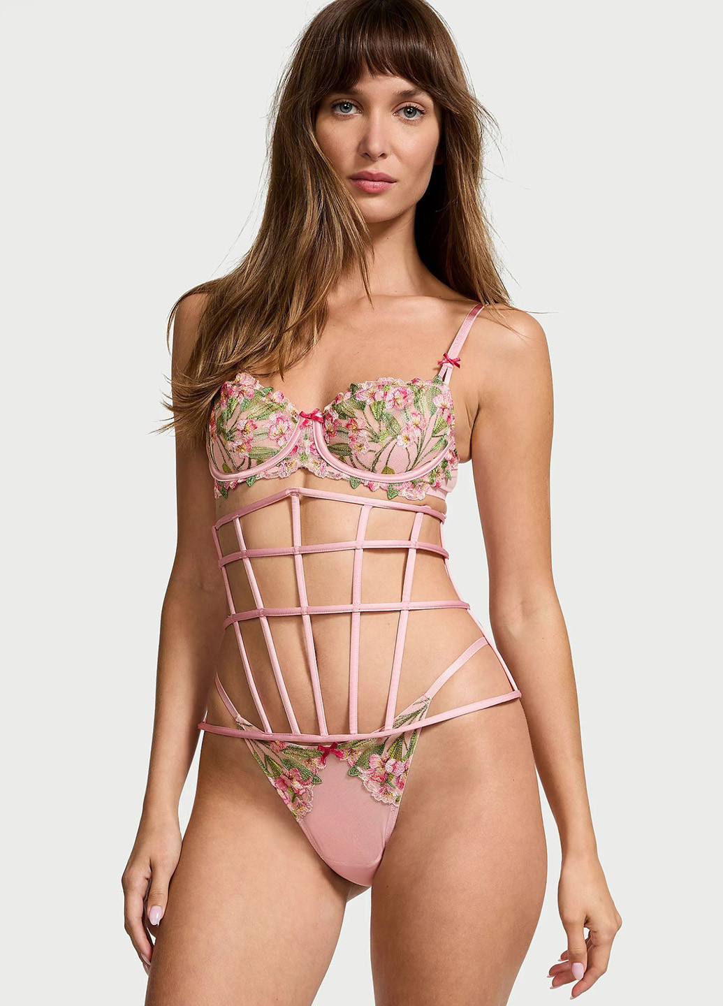 Рожевий демісезонний комплект (бюстгальтер, корсет, трусики) Victoria's Secret