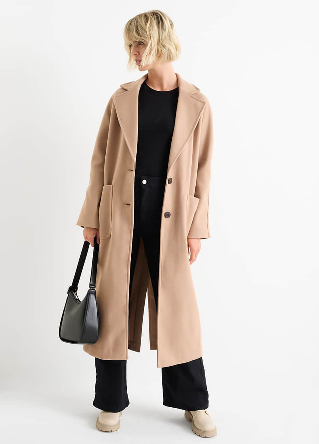 Светло-бежевое демисезонное Пальто однобортное C&A