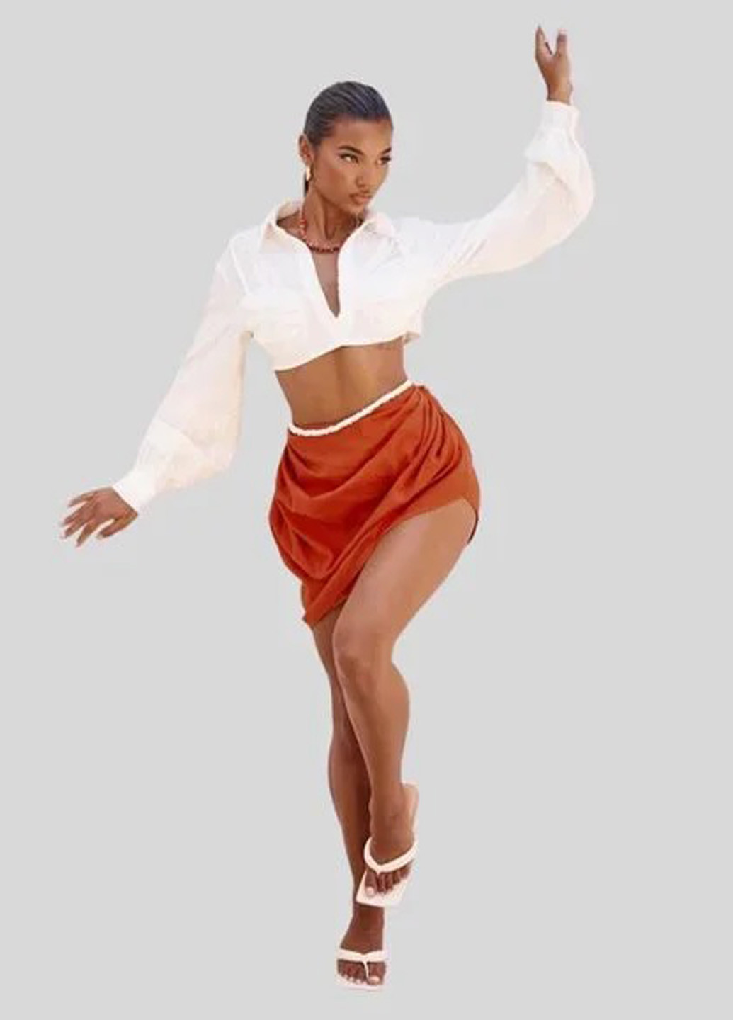 Оранжевая кэжуал, коктейльный, праздничный однотонная юбка PrettyLittleThing а-силуэта (трапеция)