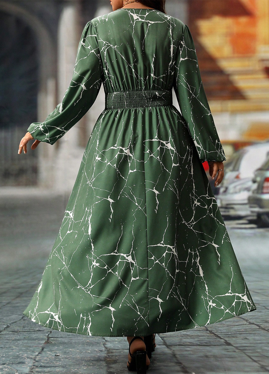 Зеленое кэжуал платье в стиле ампир SHEIN с рисунком