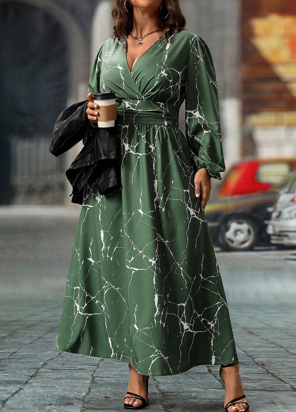 Зеленое кэжуал платье в стиле ампир SHEIN с рисунком