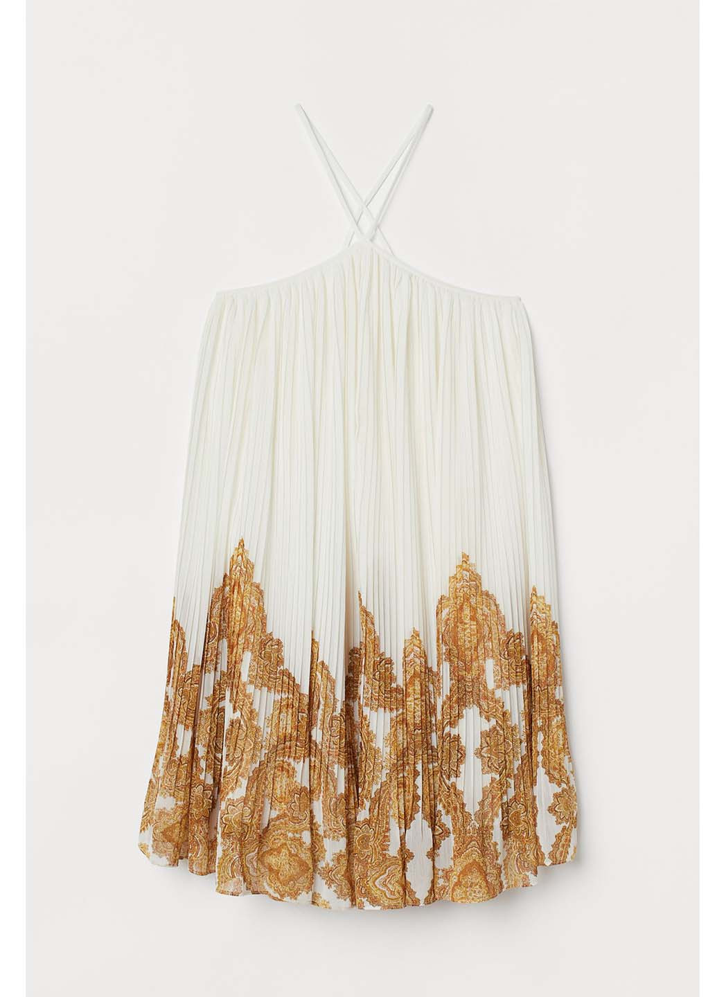 Молочное кэжуал платье оверсайз, плиссированное H&M с рисунком