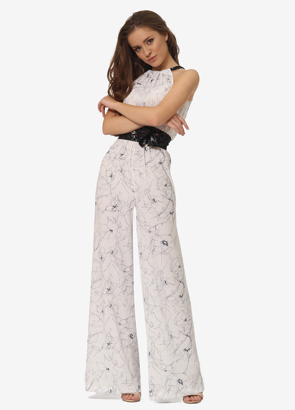 Комбінезон Agata Webers комбінезон-брюки квітковий білий кежуал шовк