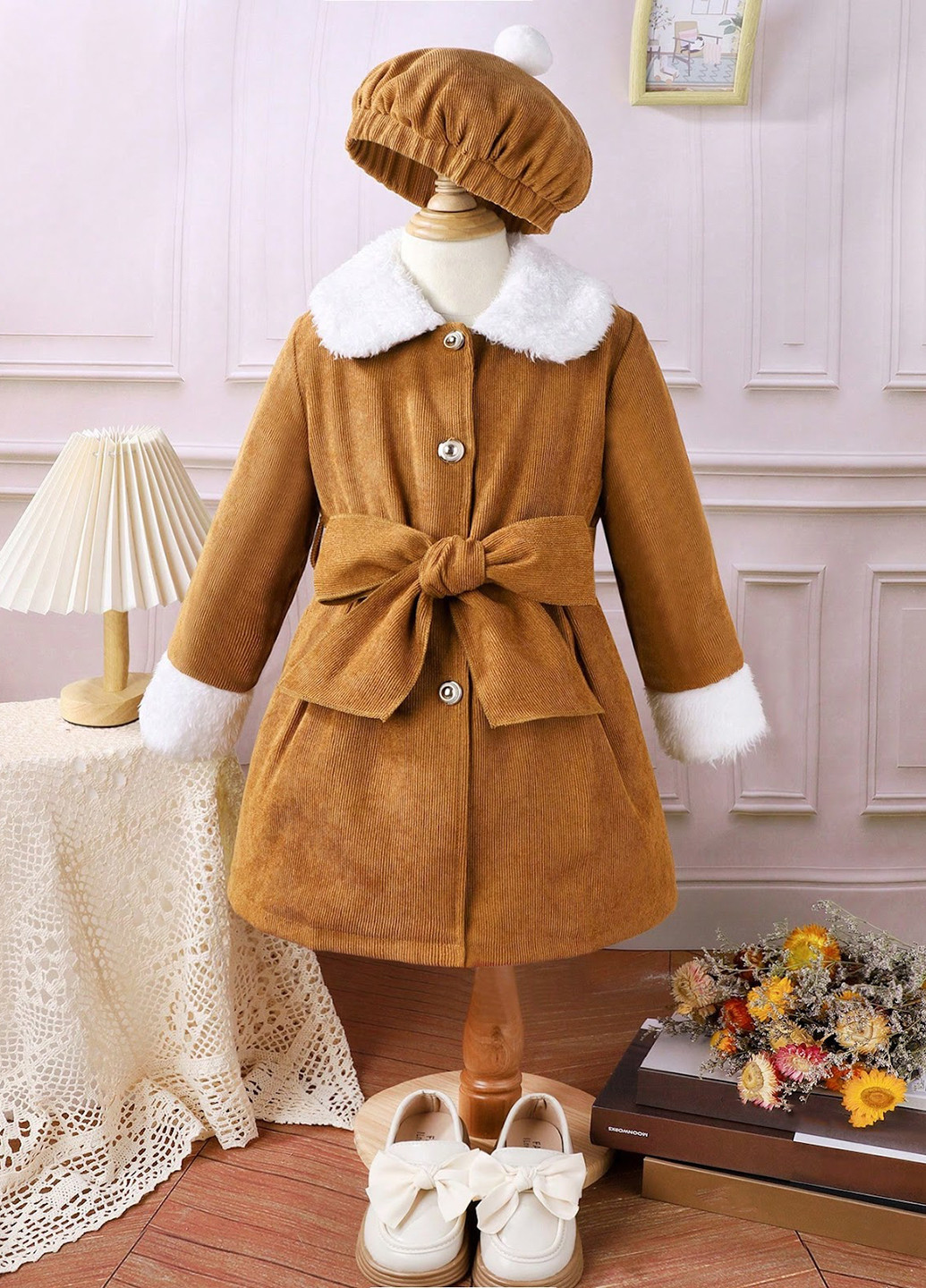 Охряное зимнее Пальто однобортное SHEIN