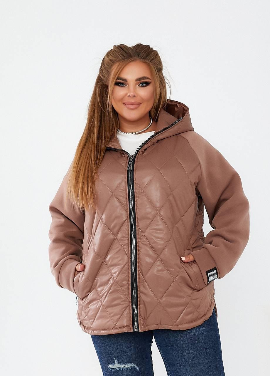 Темно-бежевая женская демисезонная куртка цвета моко р.56/58 376061 New Trend