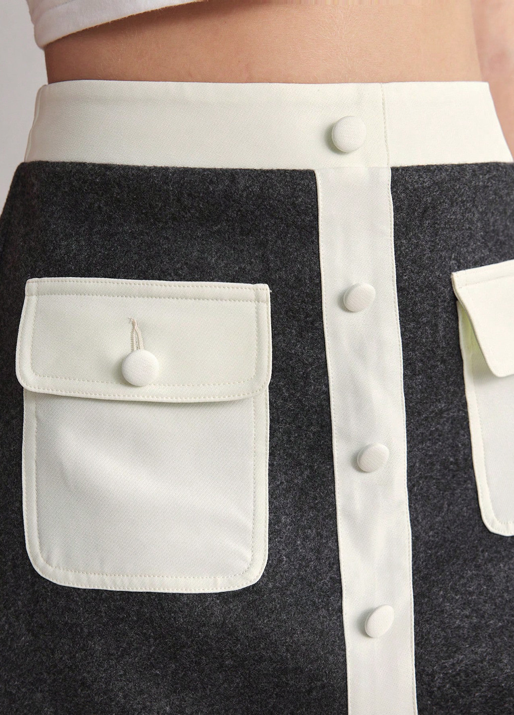 Серая офисная, кэжуал колор блок юбка SHEIN а-силуэта (трапеция)