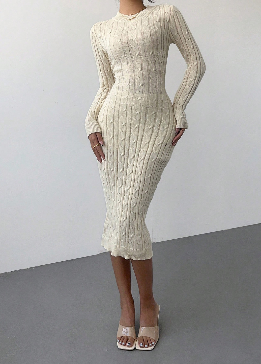 Кремовое кэжуал платье платье-свитер SHEIN однотонное