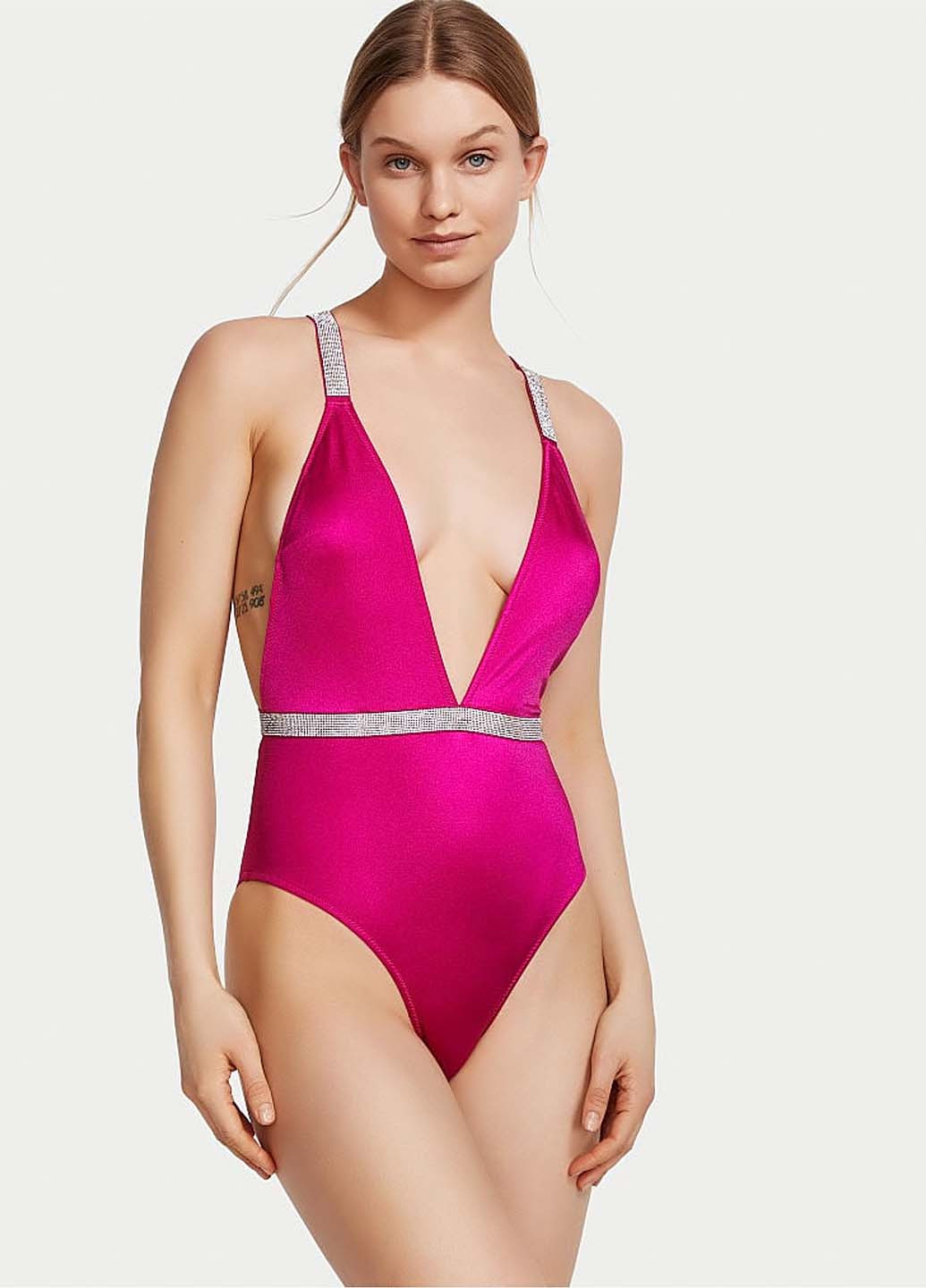 Рожевий літній купальник пландж, суцільний Victoria's Secret