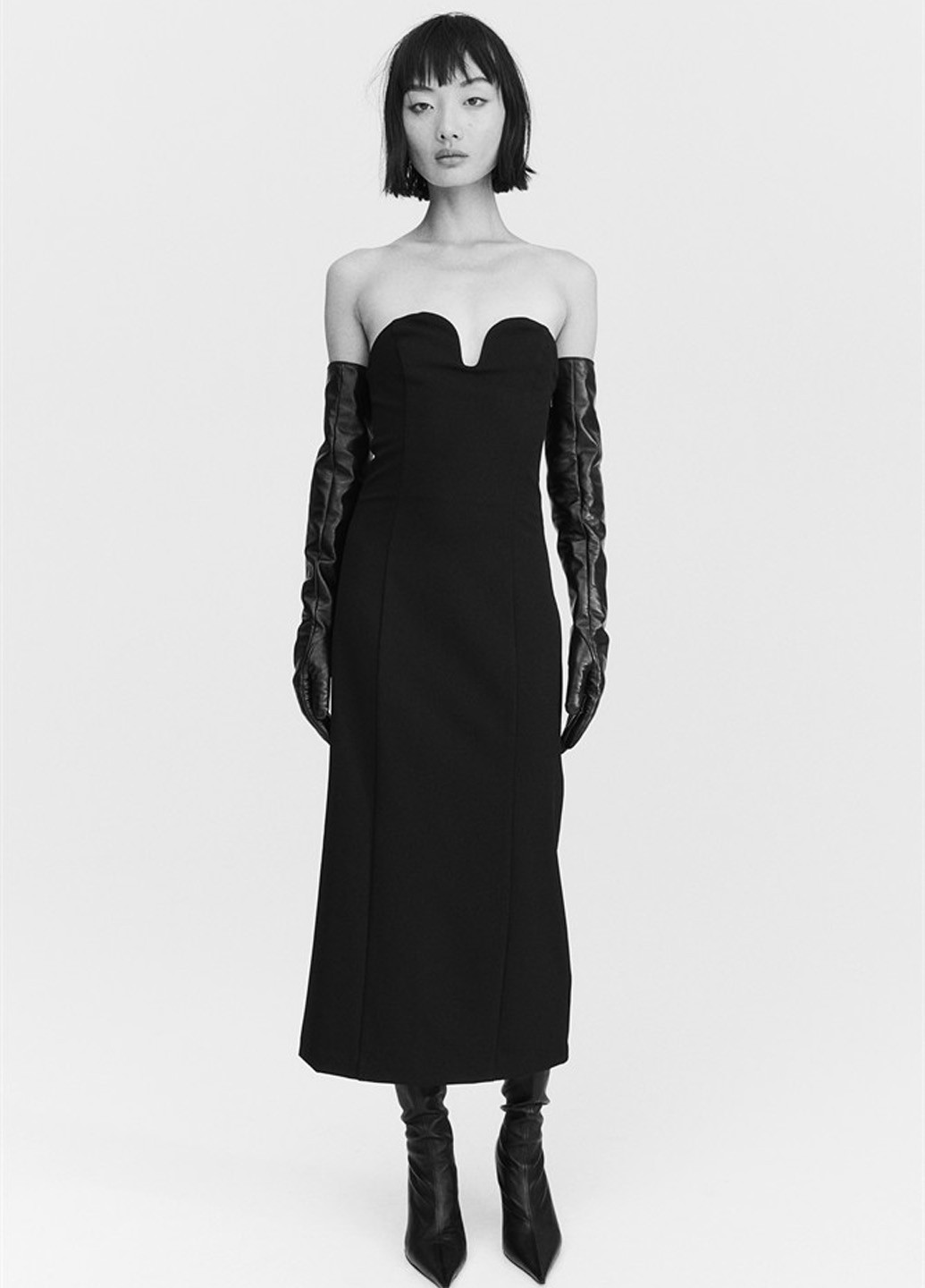 Черное вечернее платье бандо H&M однотонное