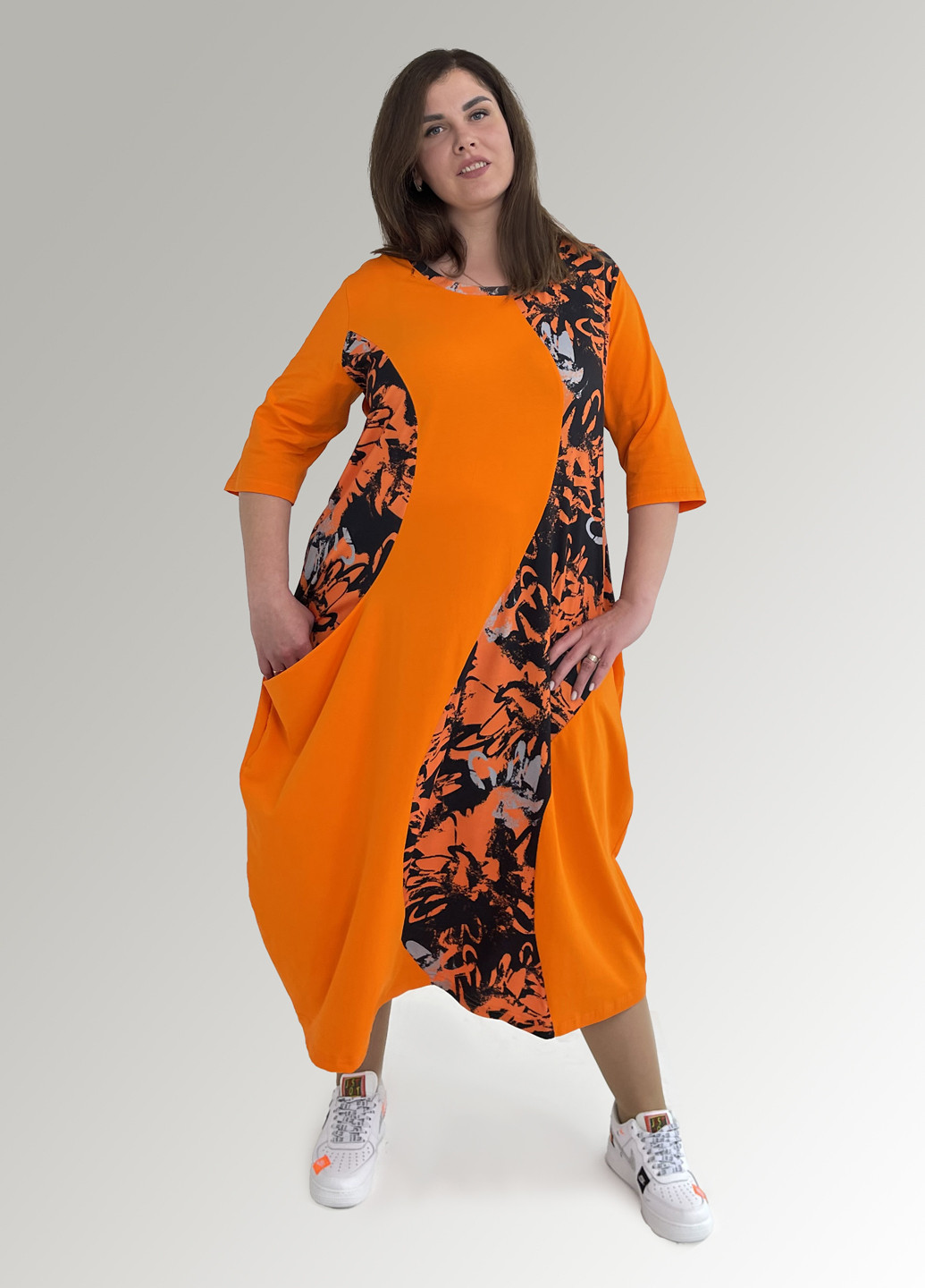Помаранчева кежуал сукня а-силует Hookk Design з малюнком