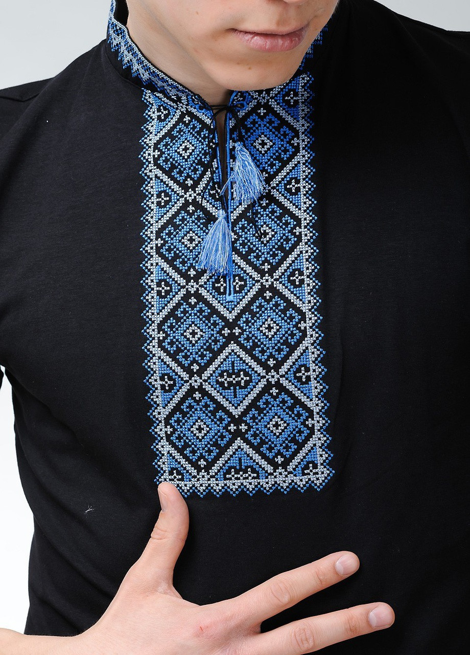 Вышиванка с коротким рукавом Атаманская черная с синим Melanika (249631214)