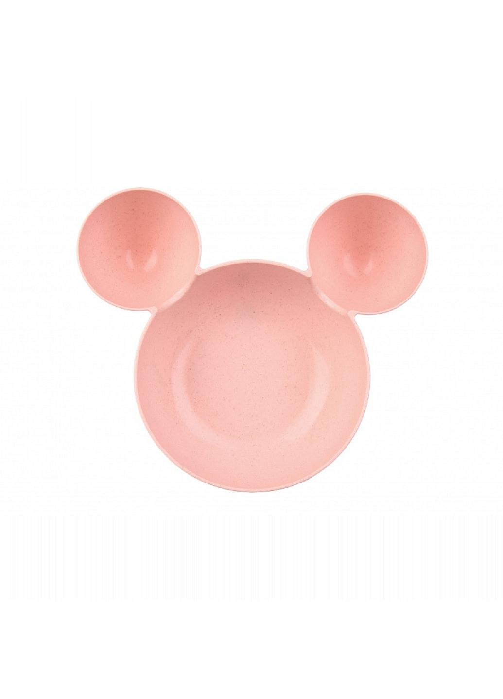 Детская тарелка с ушками и приборами из экопластика, розовая (68-550) No Brand (253719266)