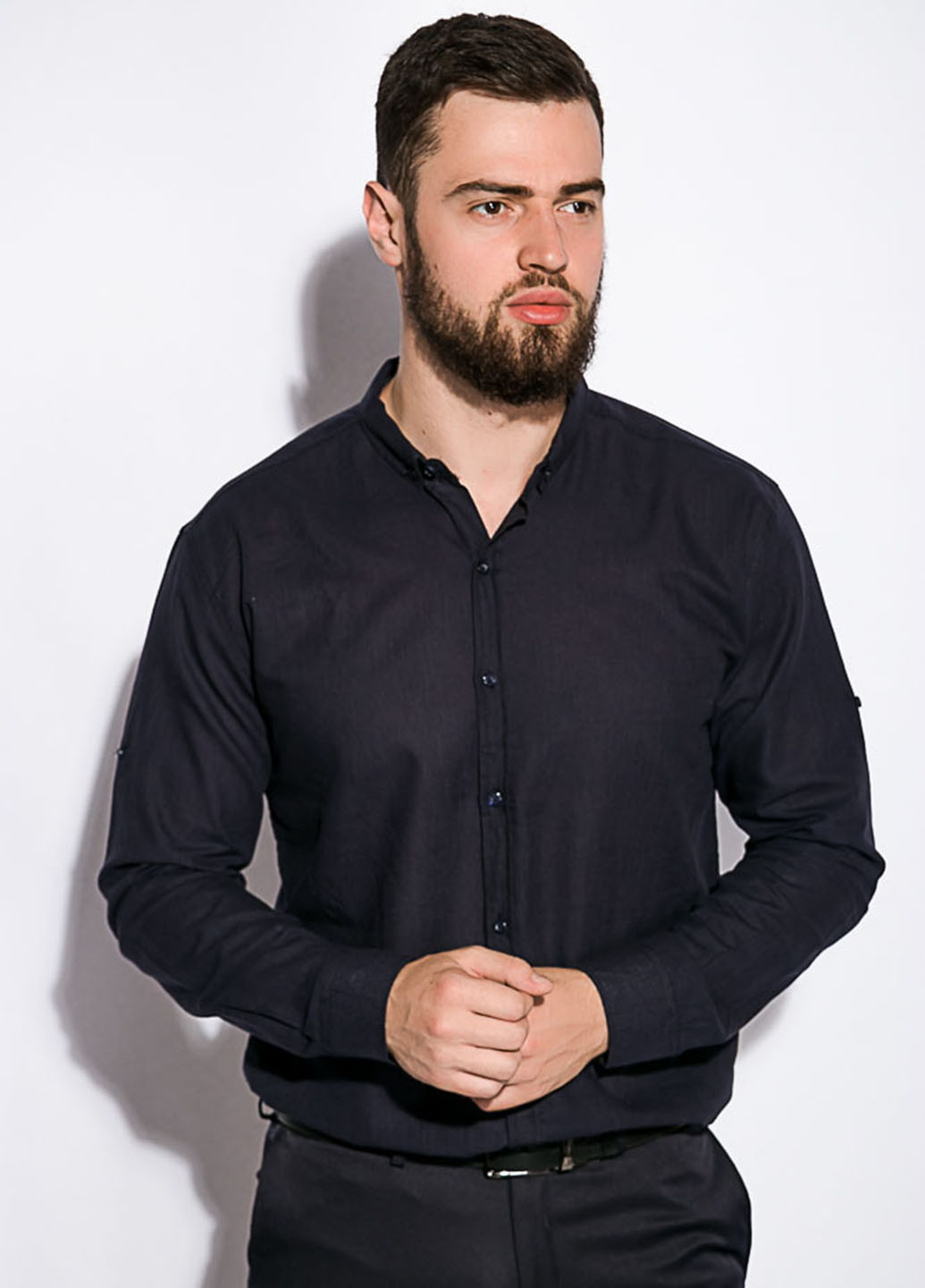 Темно-синяя кэжуал рубашка однотонная Time of Style