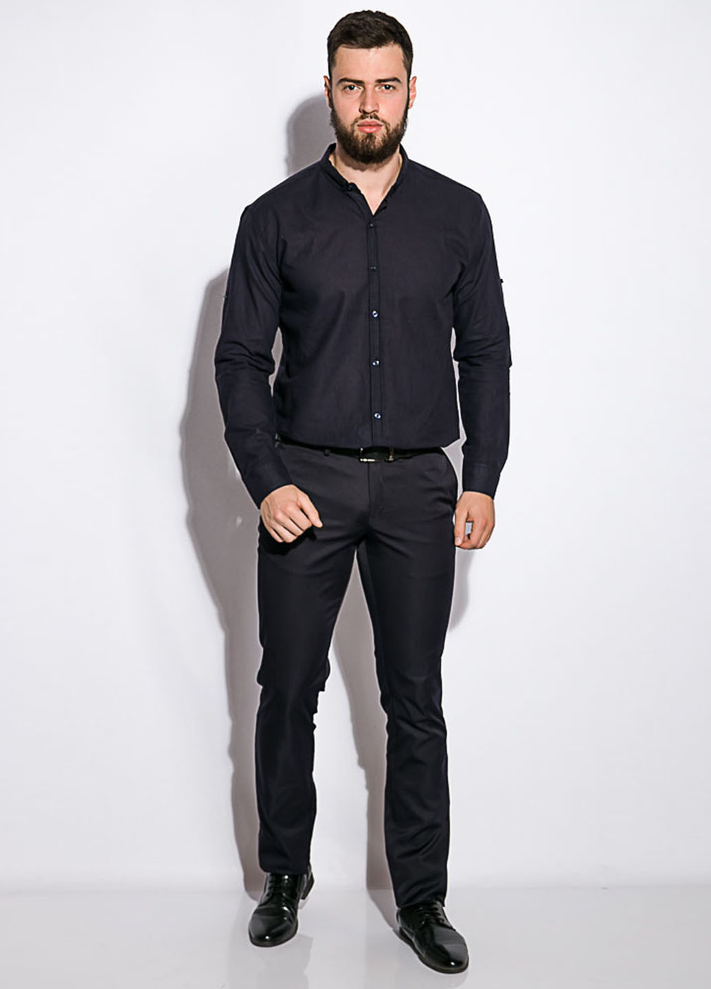 Темно-синяя кэжуал рубашка однотонная Time of Style