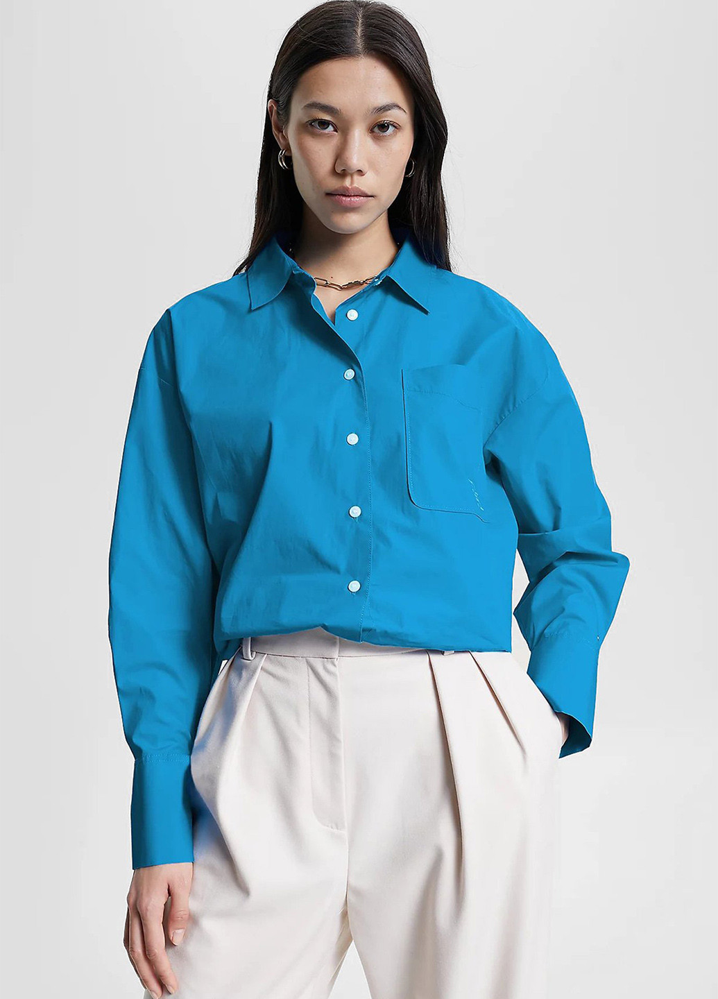 Темно-голубой кэжуал рубашка однотонная Tommy Hilfiger