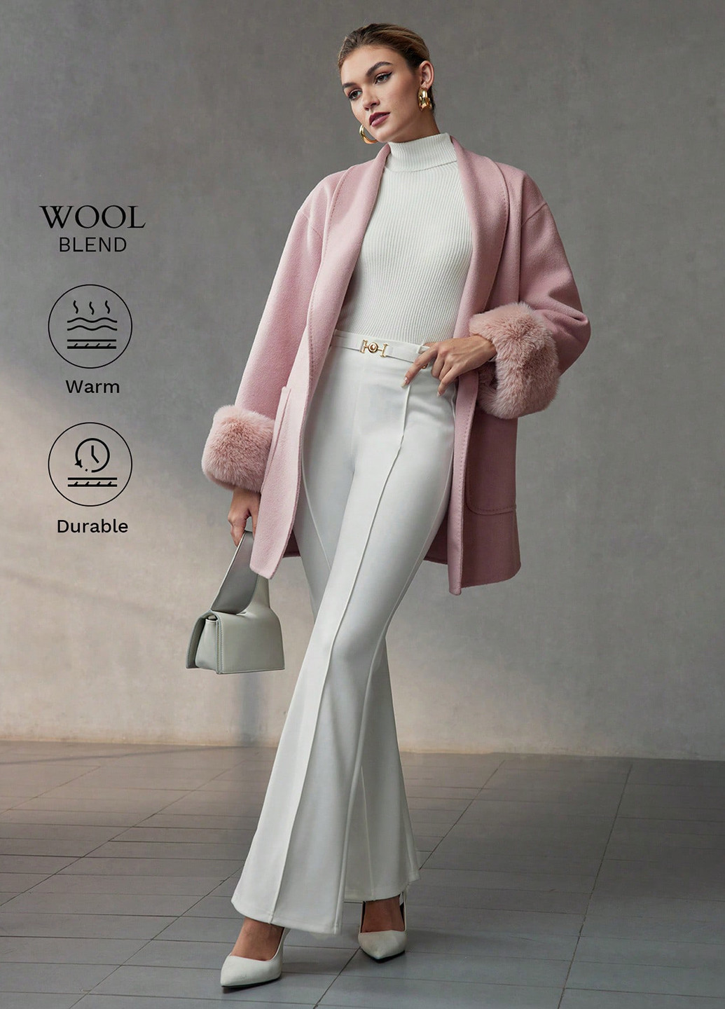 Світло-рожеве Кежуал напівпальто однобортне SHEIN однотонне