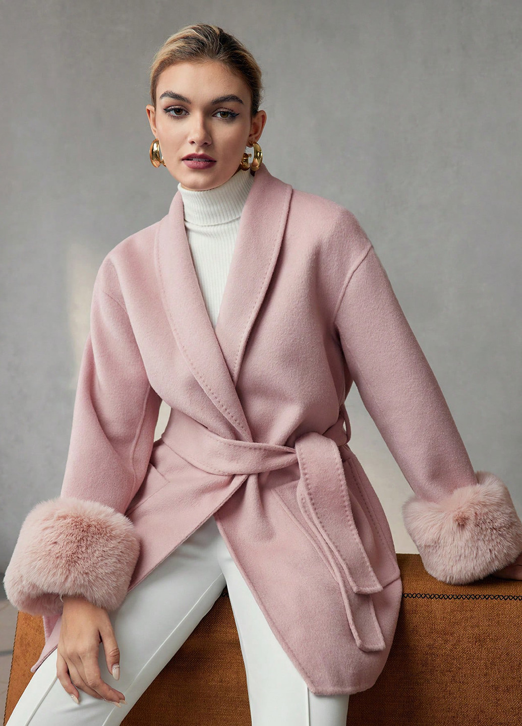 Світло-рожеве Кежуал напівпальто однобортне SHEIN однотонне