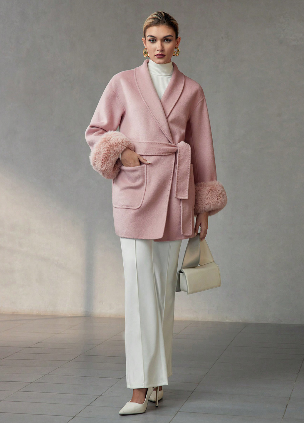 Світло-рожеве Кежуал напівпальто однобортне SHEIN однотонне