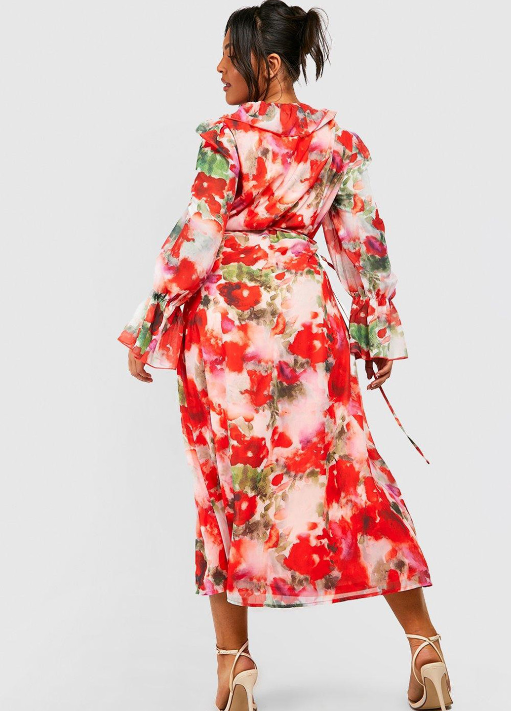 Красное кэжуал платье на запах Boohoo с цветочным принтом