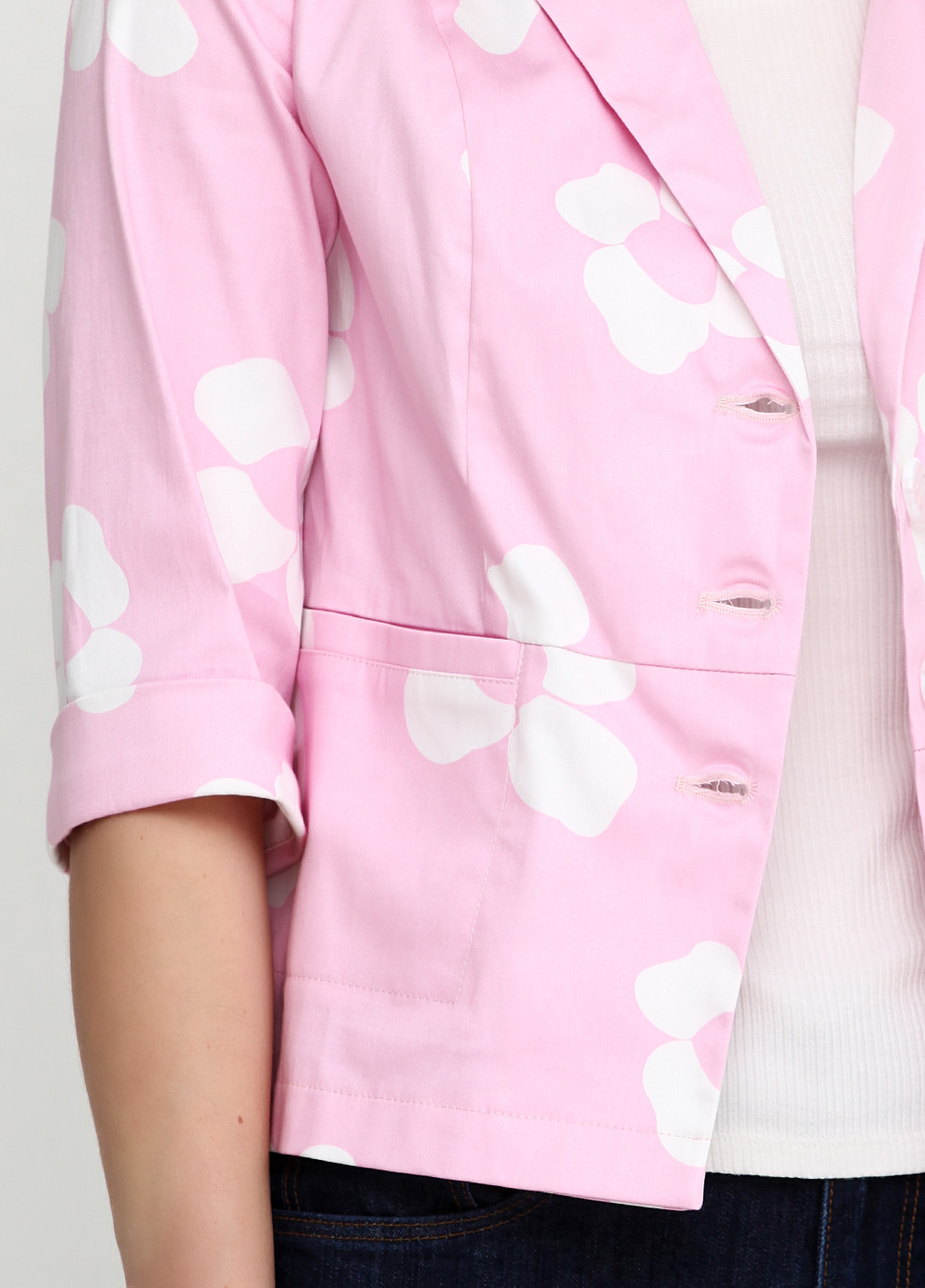 Розовый женский жакет Алеся с цветочным узором - демисезонный