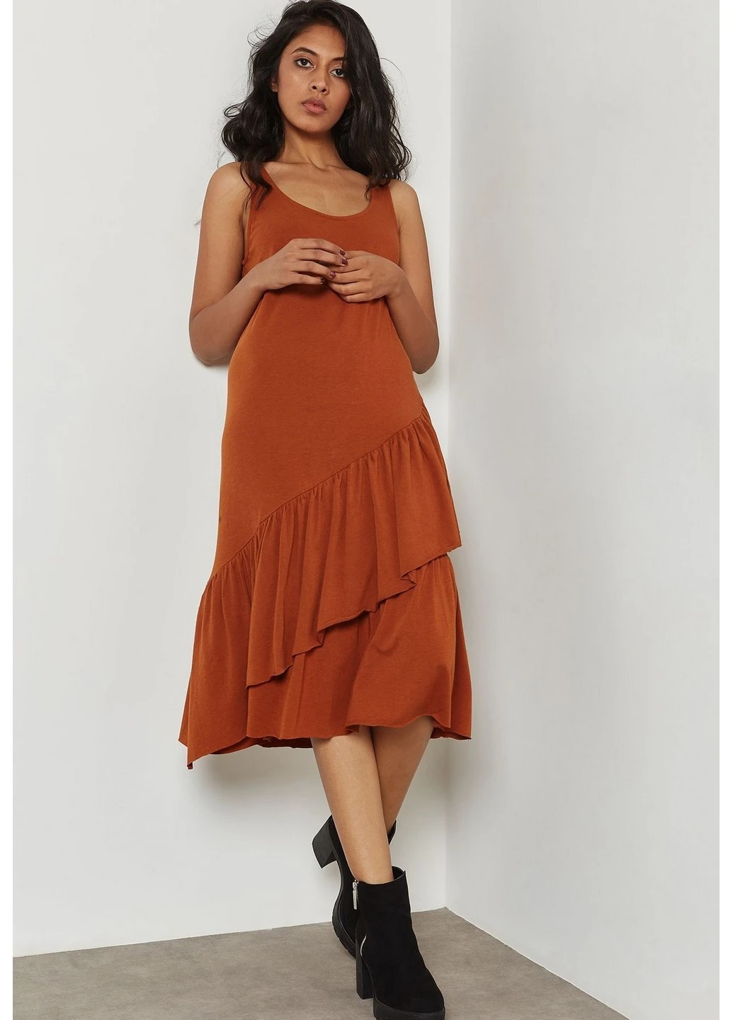 Коричневое кэжуал платье Mango однотонное