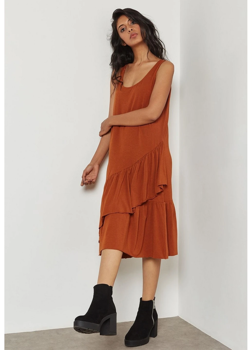 Коричневое кэжуал платье Mango однотонное