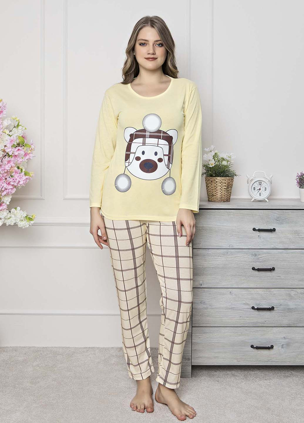 Светло-желтый демисезонный комплект (лонгслив, брюки) Rinda Pijama