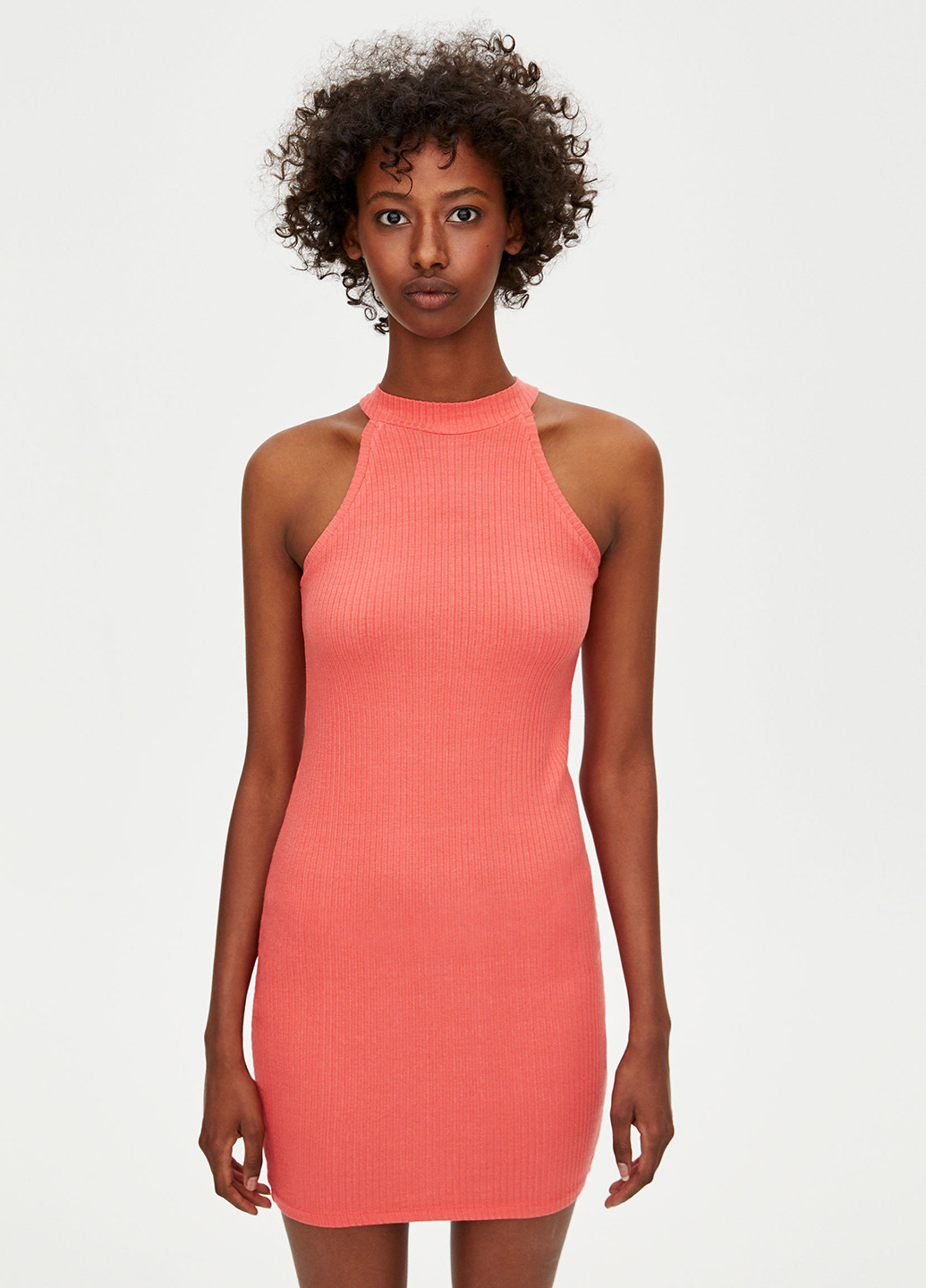 Коралловое кэжуал платье Pull & Bear однотонное