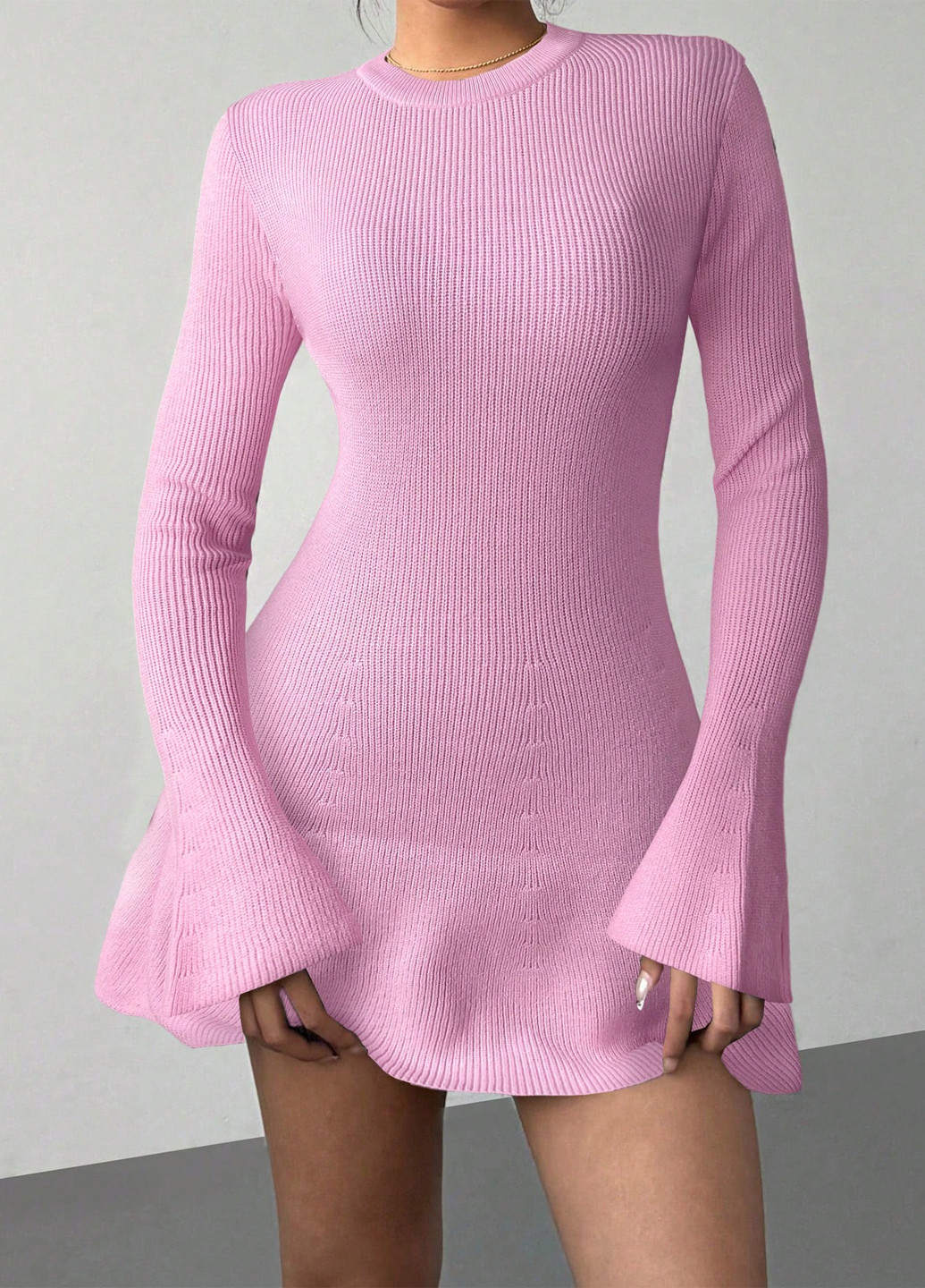 Світло-рожева святковий, кежуал сукня а-силует, сукня светр SHEIN однотонна