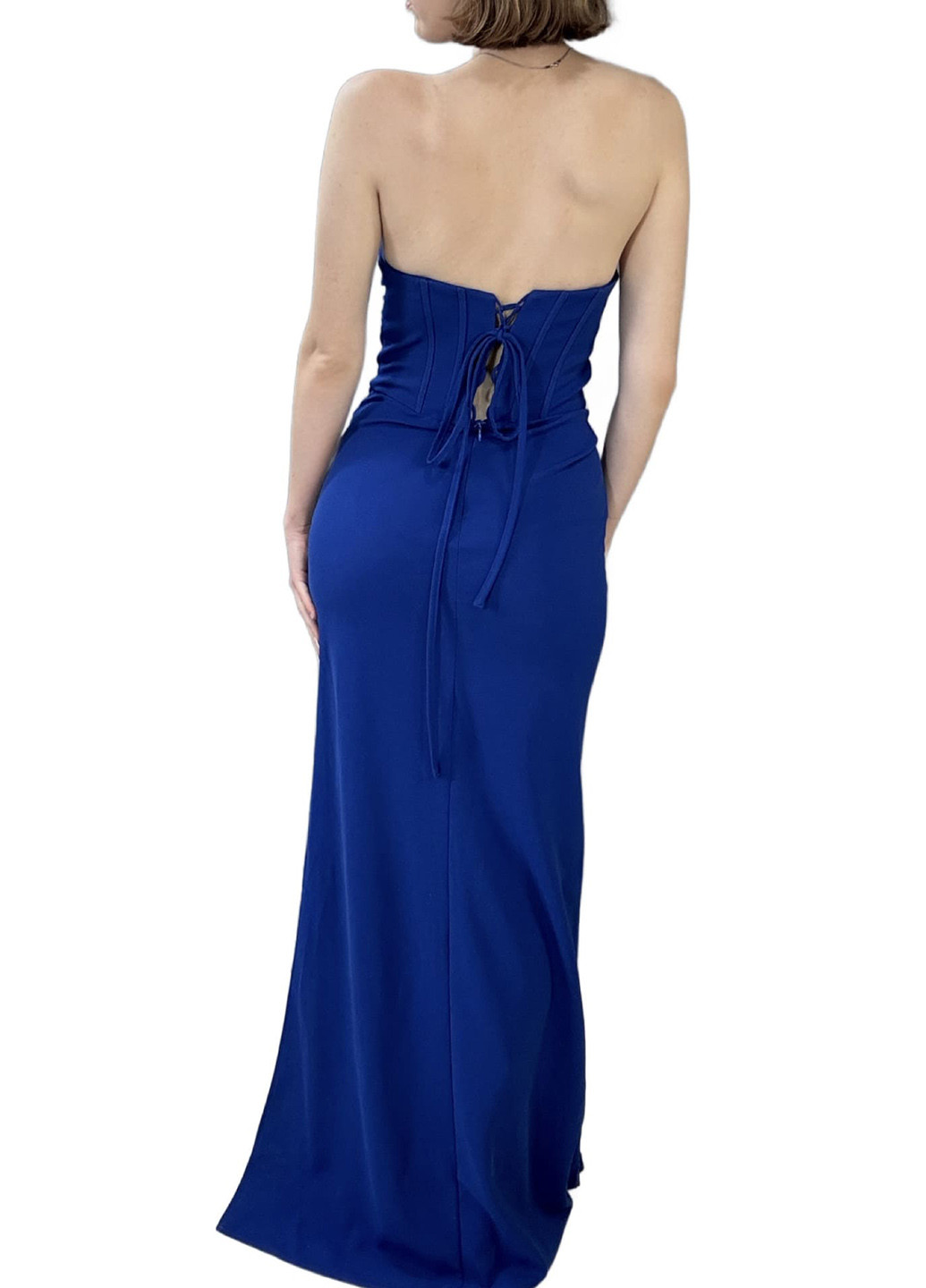 Синее вечернее платье с корсетом VIPGIRL однотонное