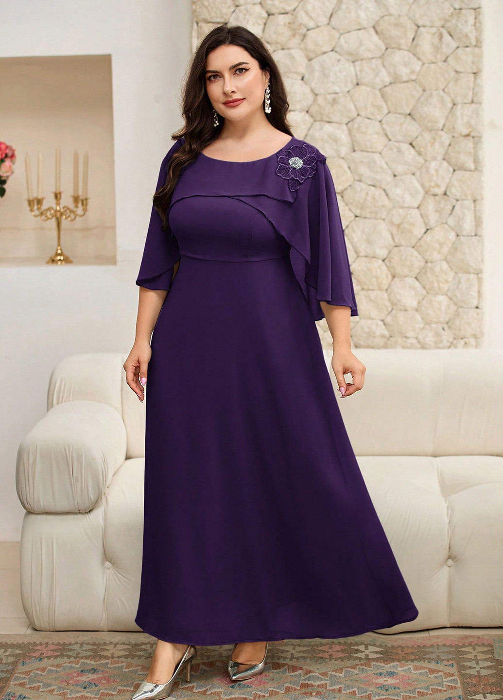 Фіолетова святковий сукня сукня-кейп, а-силует SHEIN однотонна