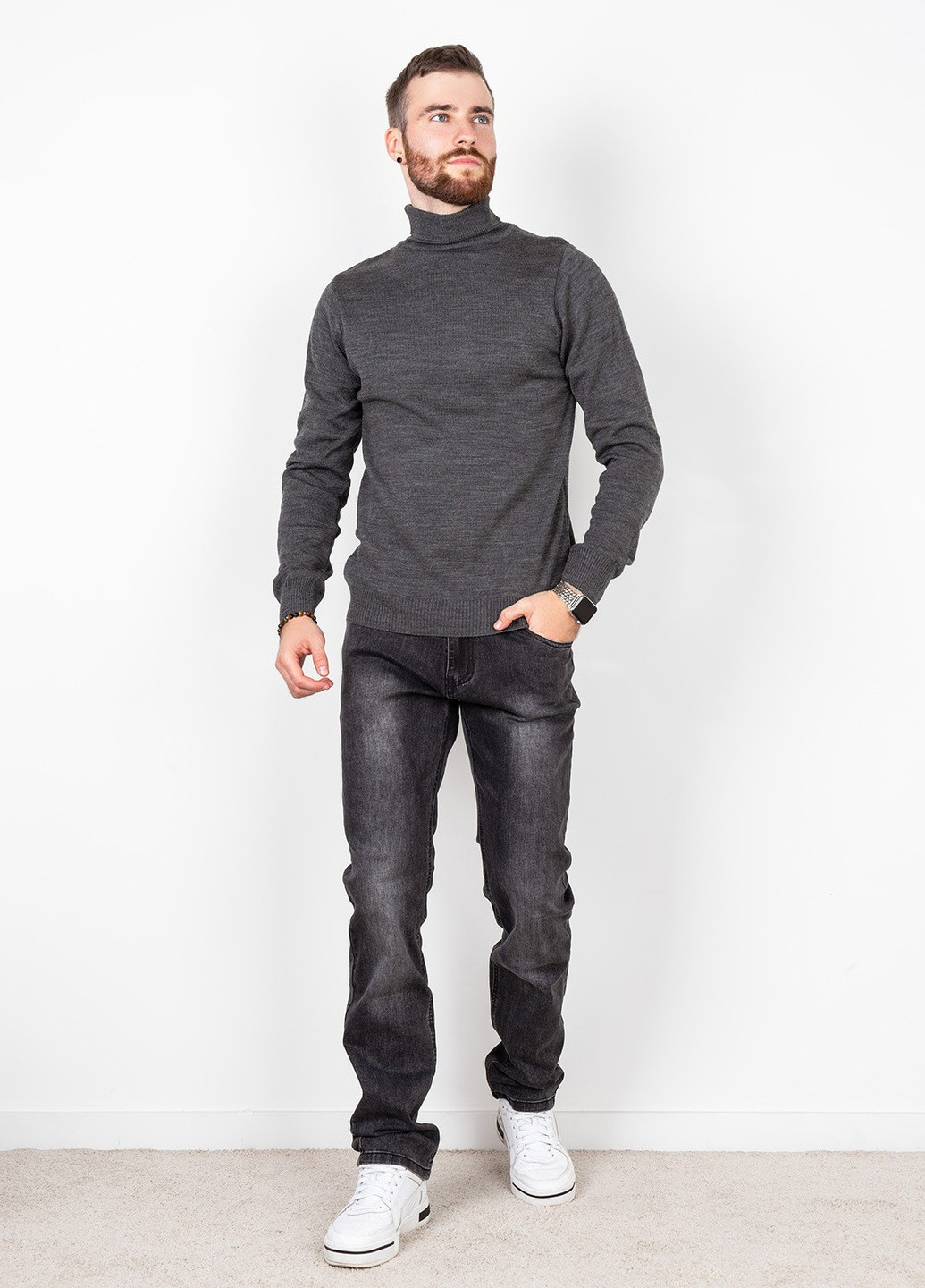 Серый демисезонный свитер мужской джемпер ISSA PLUS GN4-57