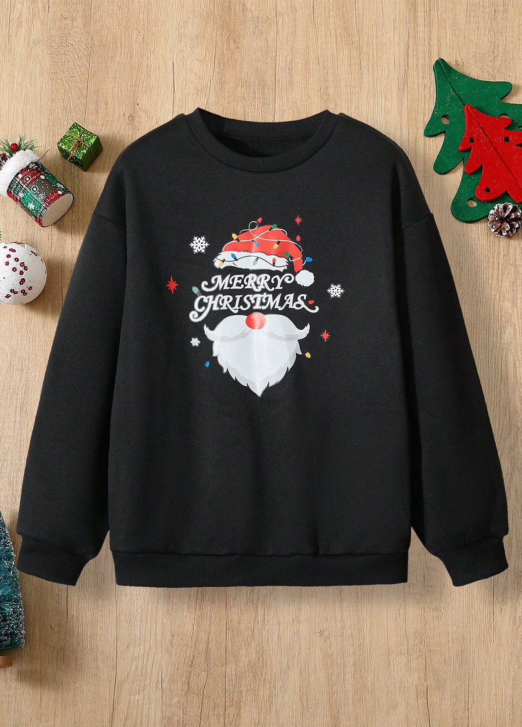 SHEIN свитшот новогодний черный кэжуал полиэстер