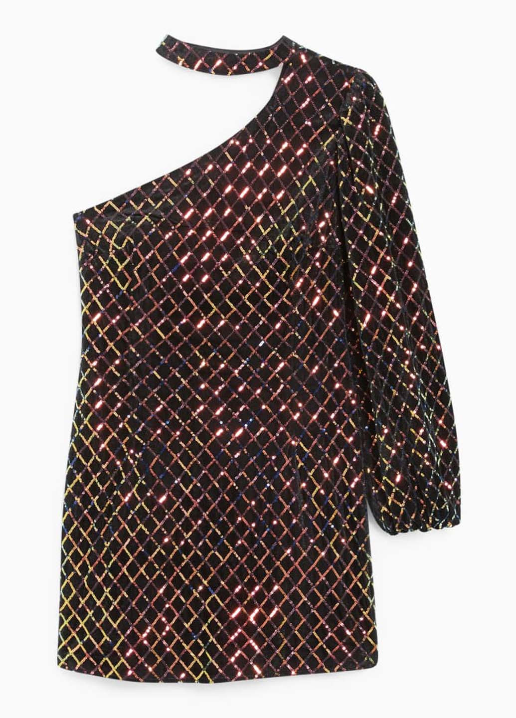 Черное коктейльное платье на одно плечо Clockhouse с геометрическим узором