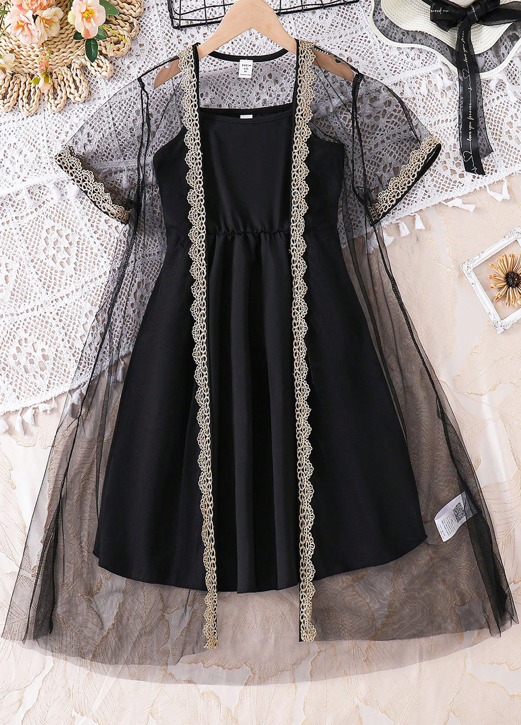 Чорний літній комплект (накидка, сукня) SHEIN