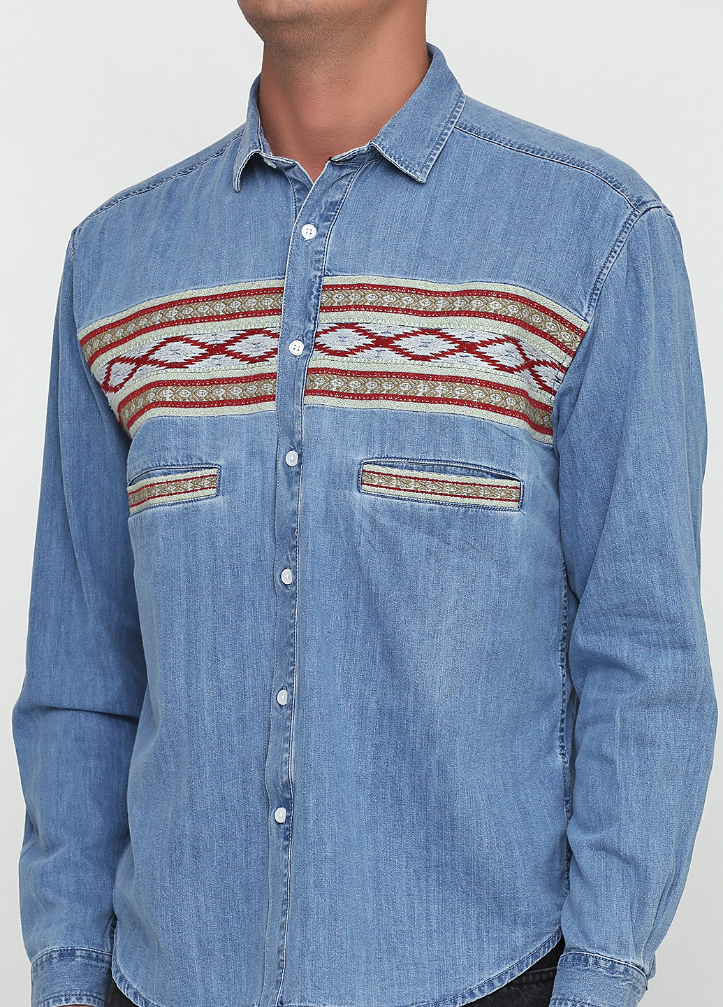 Голубой джинсовая рубашка с орнаментом Asos