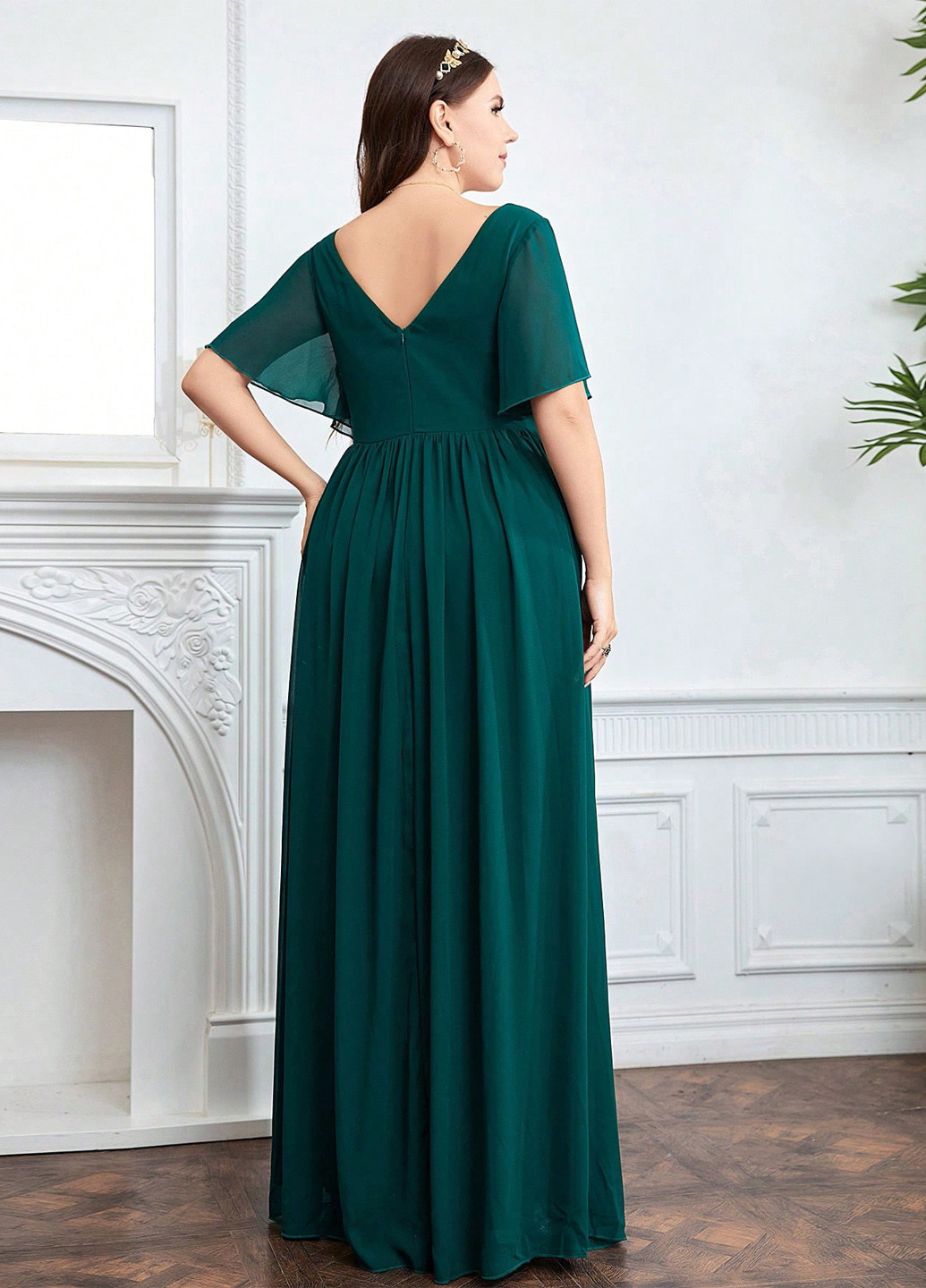 Темно-зелена вечірня сукня на запах, в стилі армпір SHEIN однотонна