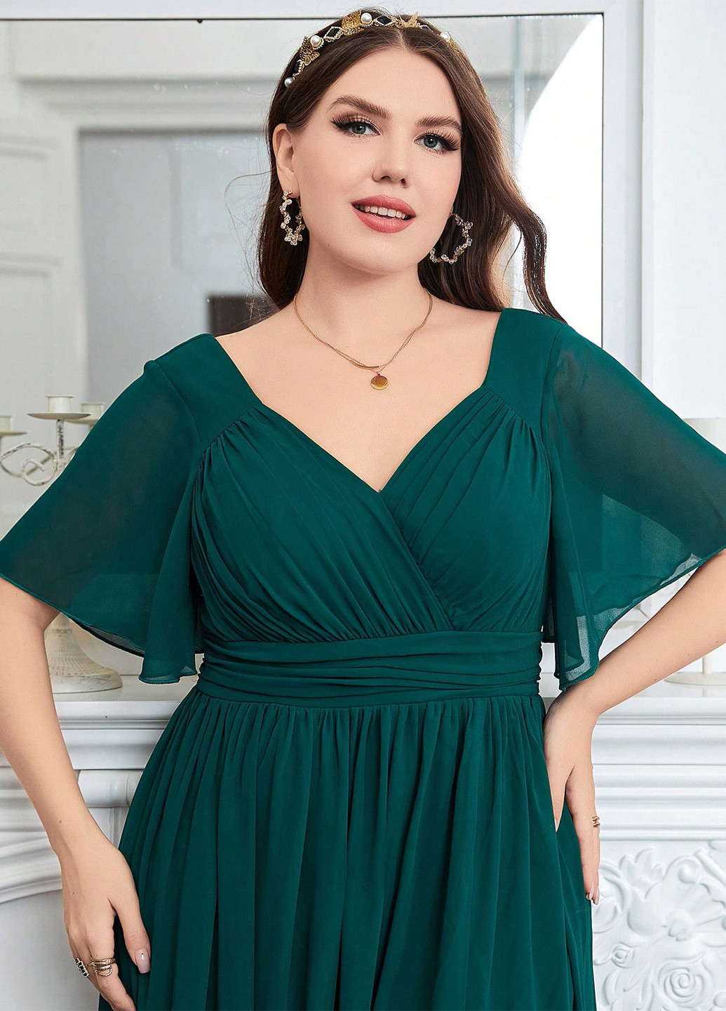 Темно-зелена вечірня сукня на запах, в стилі армпір SHEIN однотонна