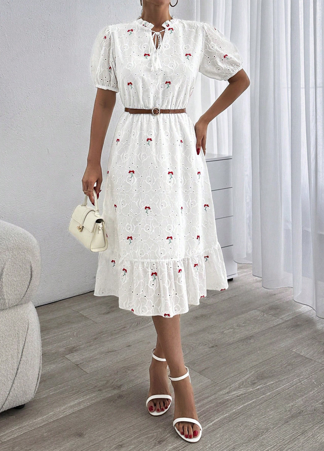 Білий святковий, кежуал сукня а-силует SHEIN з квітковим принтом