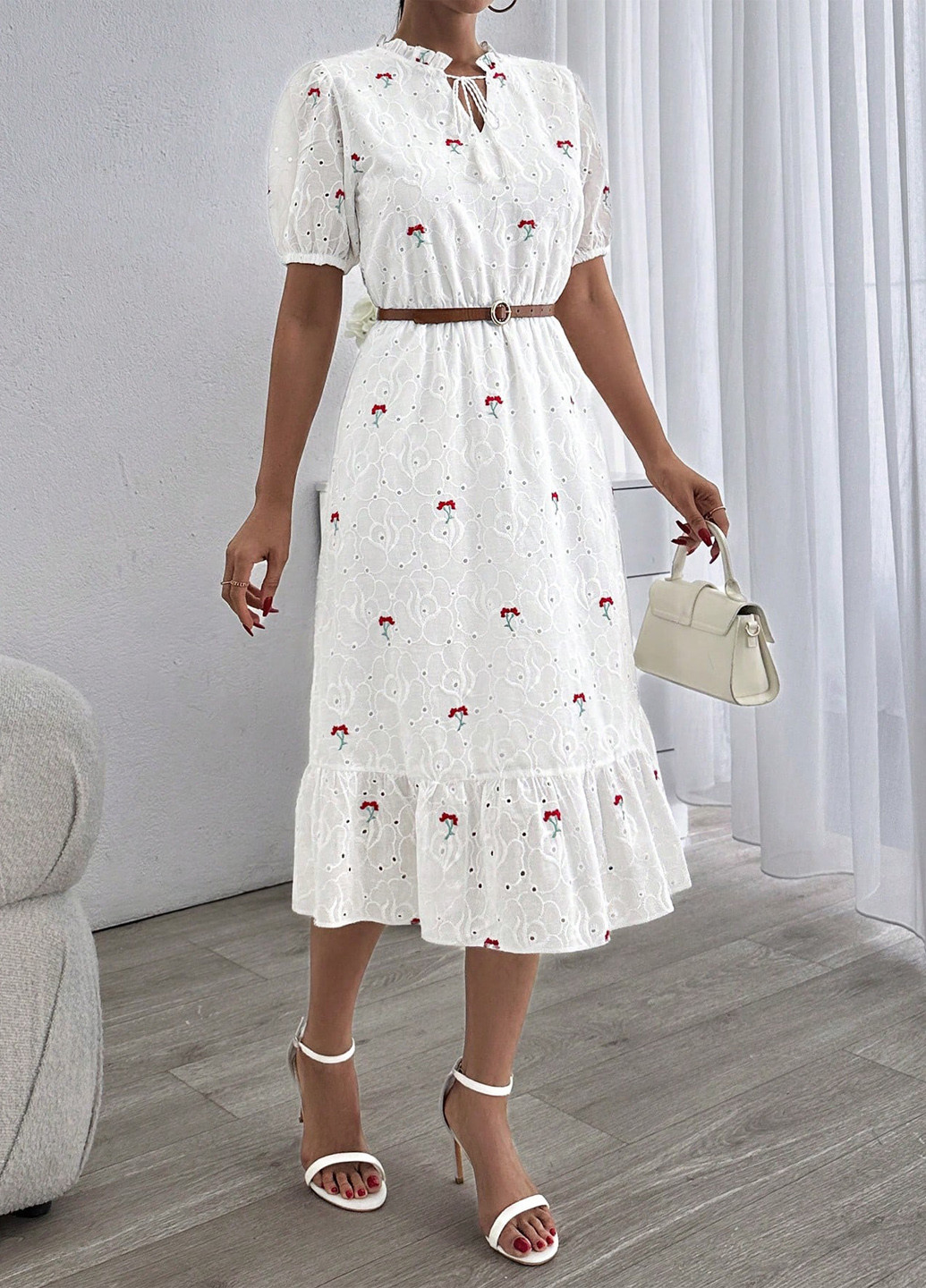 Білий святковий, кежуал сукня а-силует SHEIN з квітковим принтом