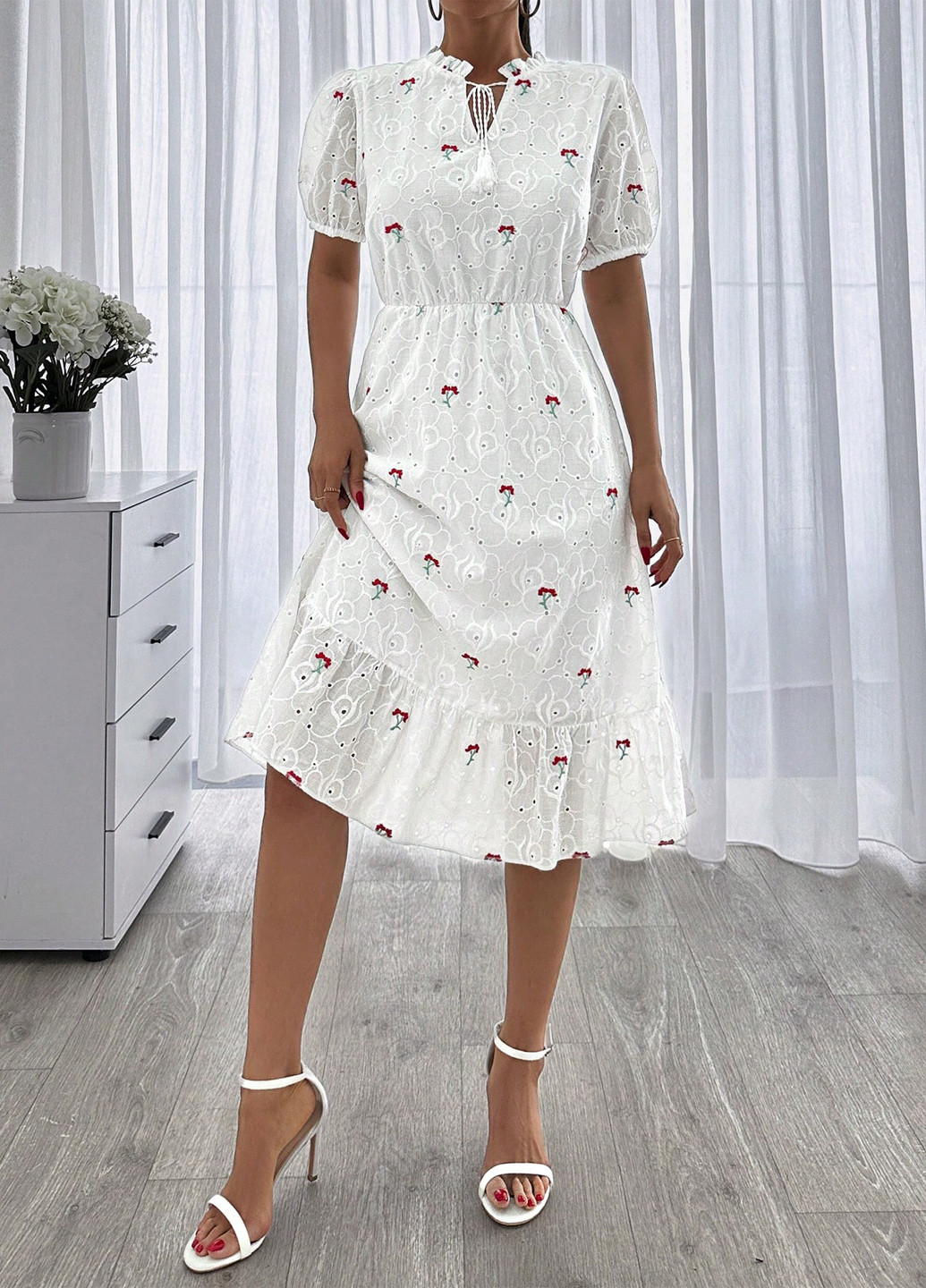 Білий святковий, кежуал сукня а-силует SHEIN з квітковим принтом