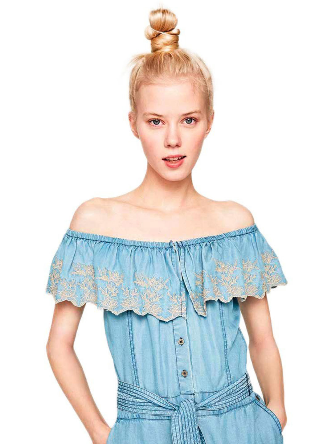 Комбинезон Pepe Jeans комбинезон-брюки однотонный голубой денил лиоцелл