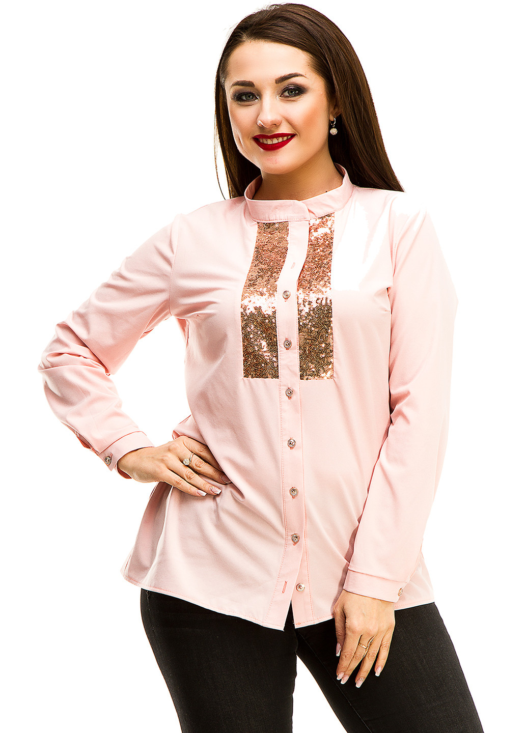 Светло-розовая демисезонная блуза с длинным рукавом Lady Style
